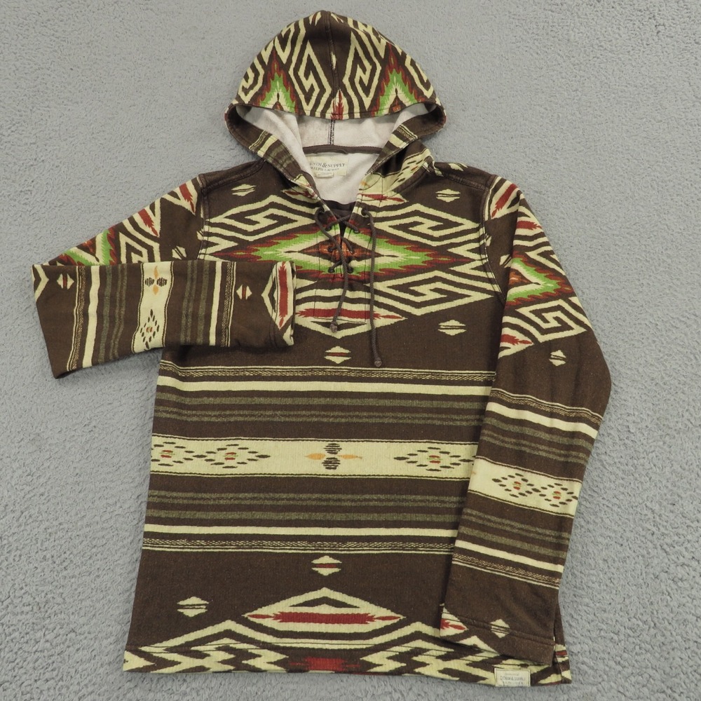 Denim & Supply Ralph Lauren Mens Medium Brown Aztec Southwestern Pullover Hoodie